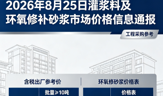 江山2026年8月25日灌浆料及环氧修补砂浆市场价格信息通报
